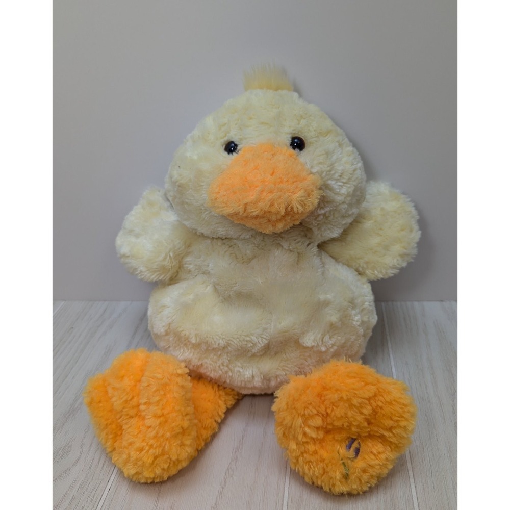 Large Plush Yellow Orange Duck Chick Purple Tulip Flower embroidered foot